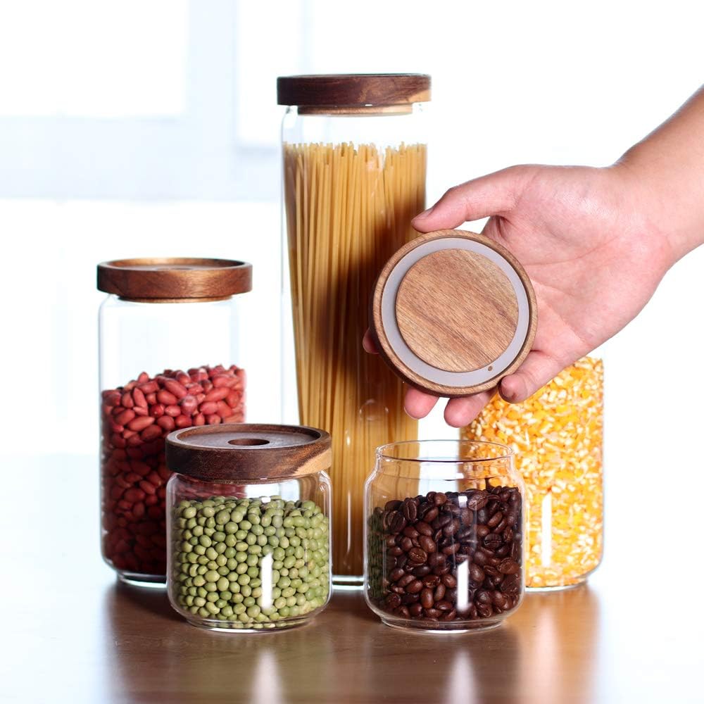 Airtight Wood Lid Glass Canister Set