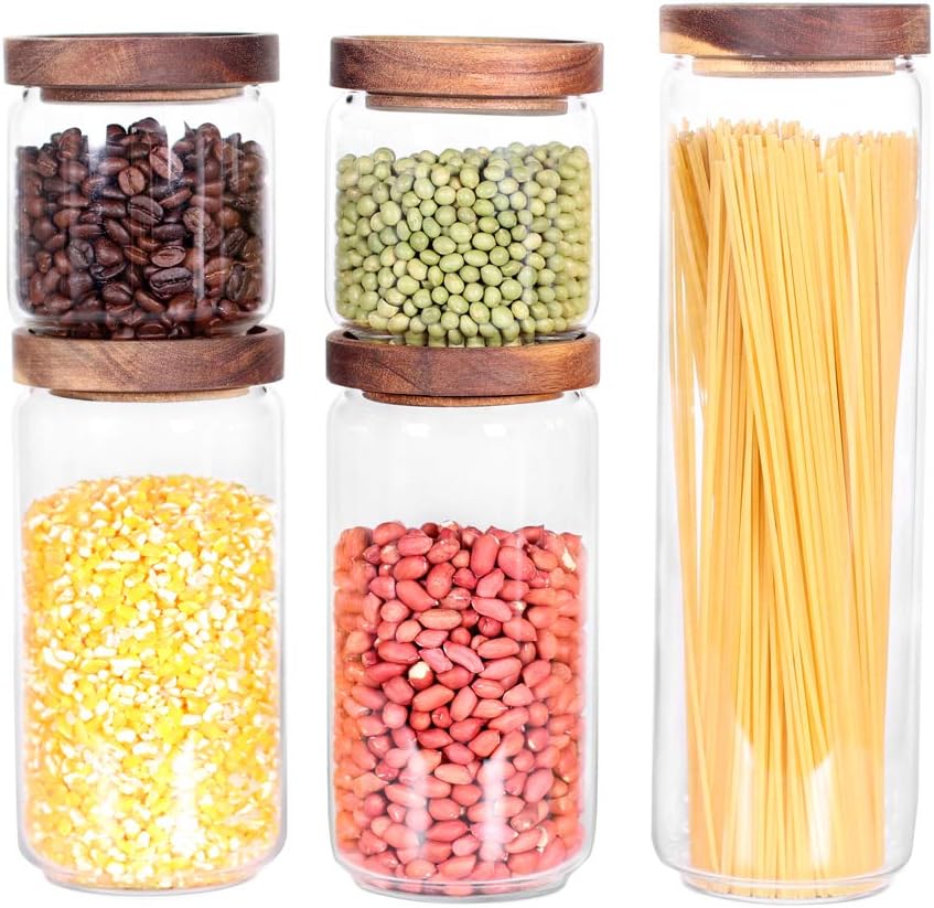 Airtight Wood Lid Glass Canister Set