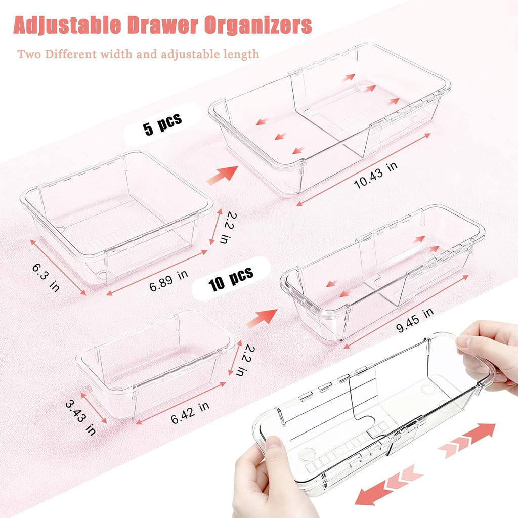 Adjustable Clear Drawer Organizer Trays