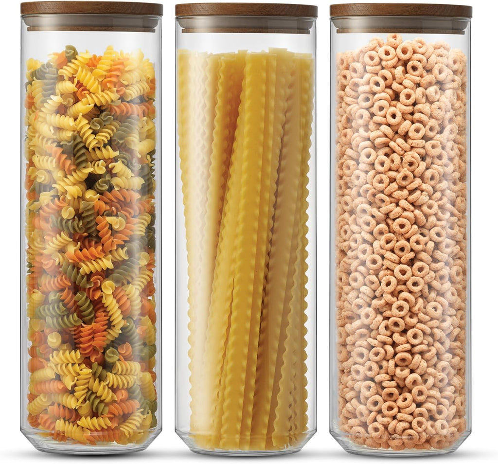 Stackable Wood Lid Glass Canisters