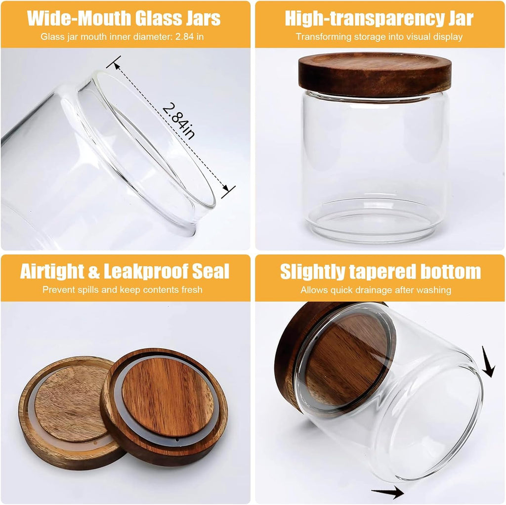 Wood Lid Kitchen Glass Canister Set