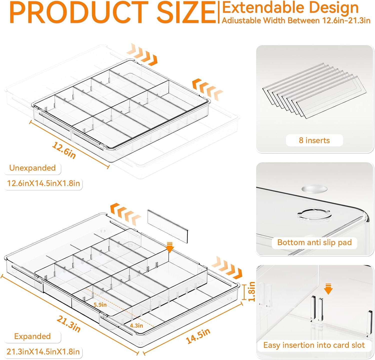 Expandable Clear Drawer Organizer Trays