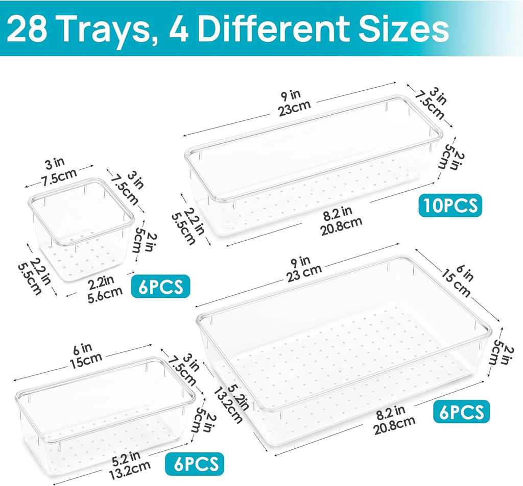 Multi-Size Clear Drawer Organizer Bins
