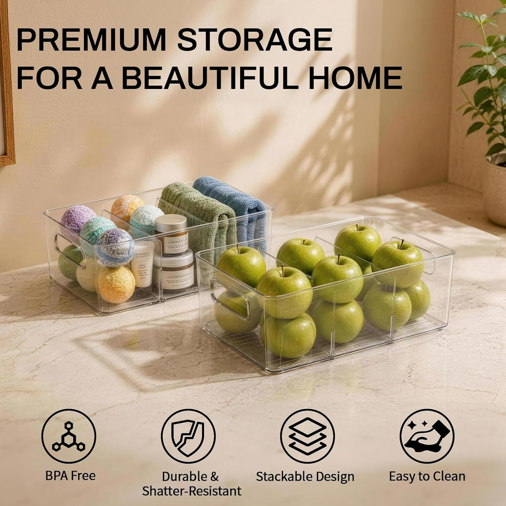 Stackable Divided Clear Storage Bins