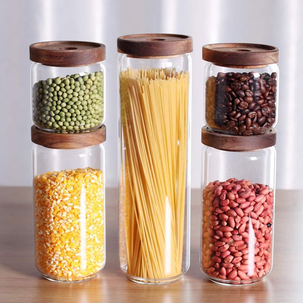 Airtight Wood Lid Glass Canister Set