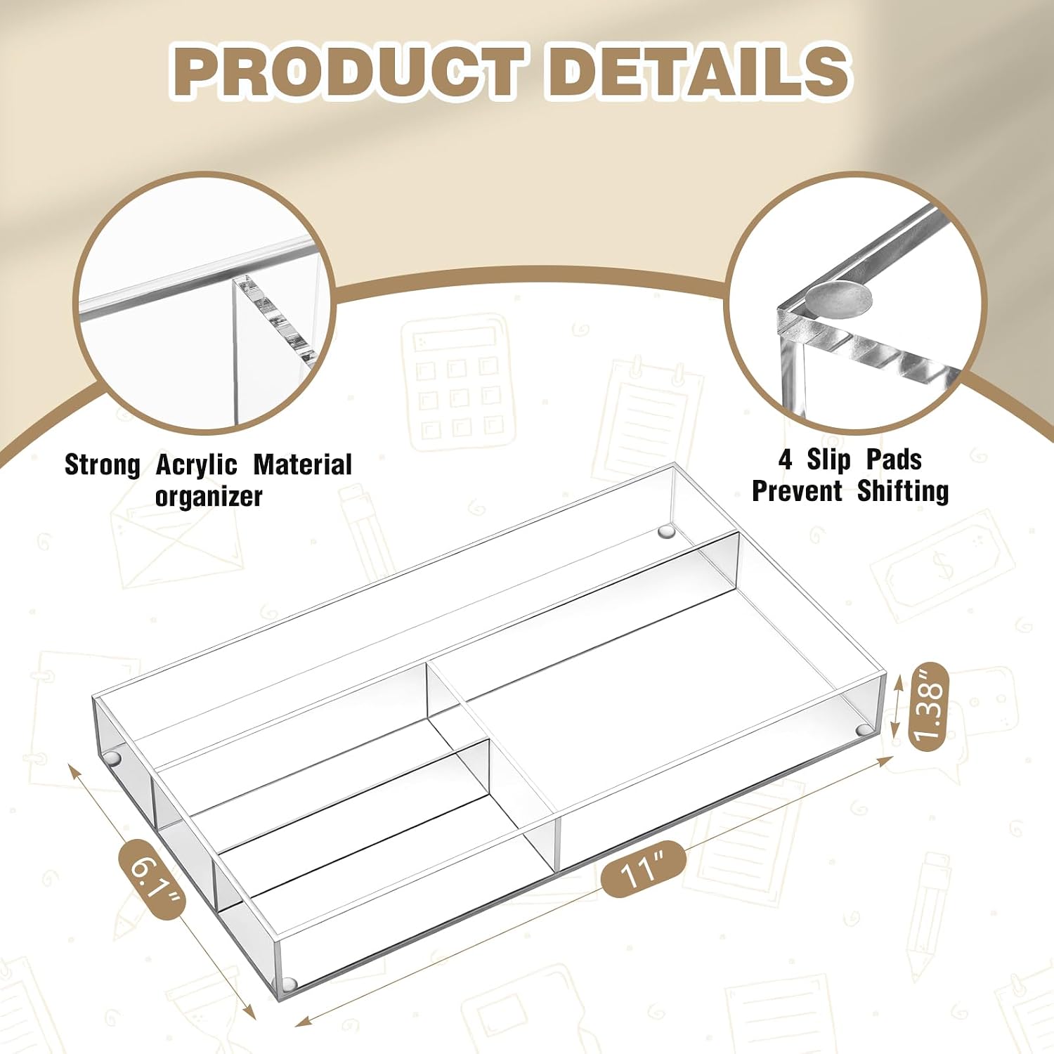 4-Compartment Acrylic Drawer Trays