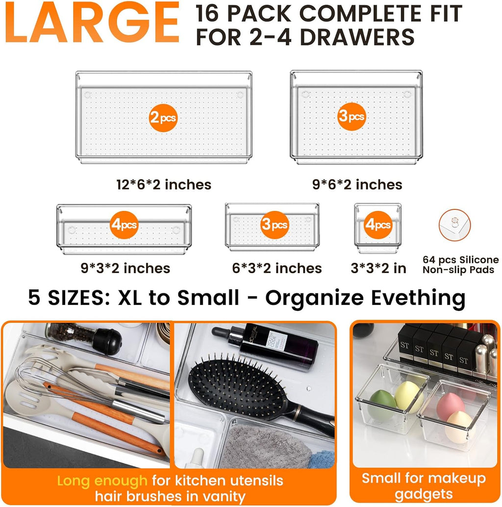 Multi-Size Clear Drawer Storage Trays