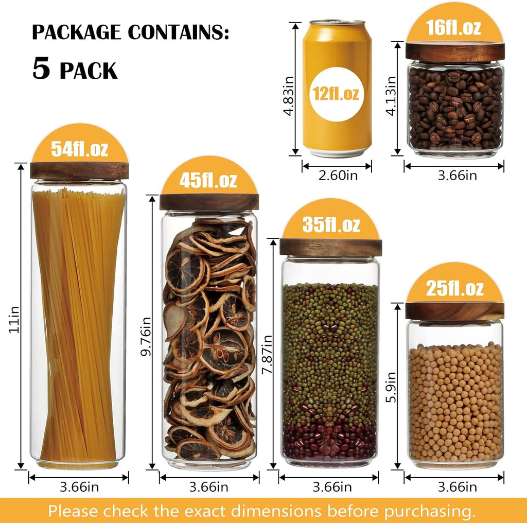 Wood Lid Kitchen Glass Canister Set