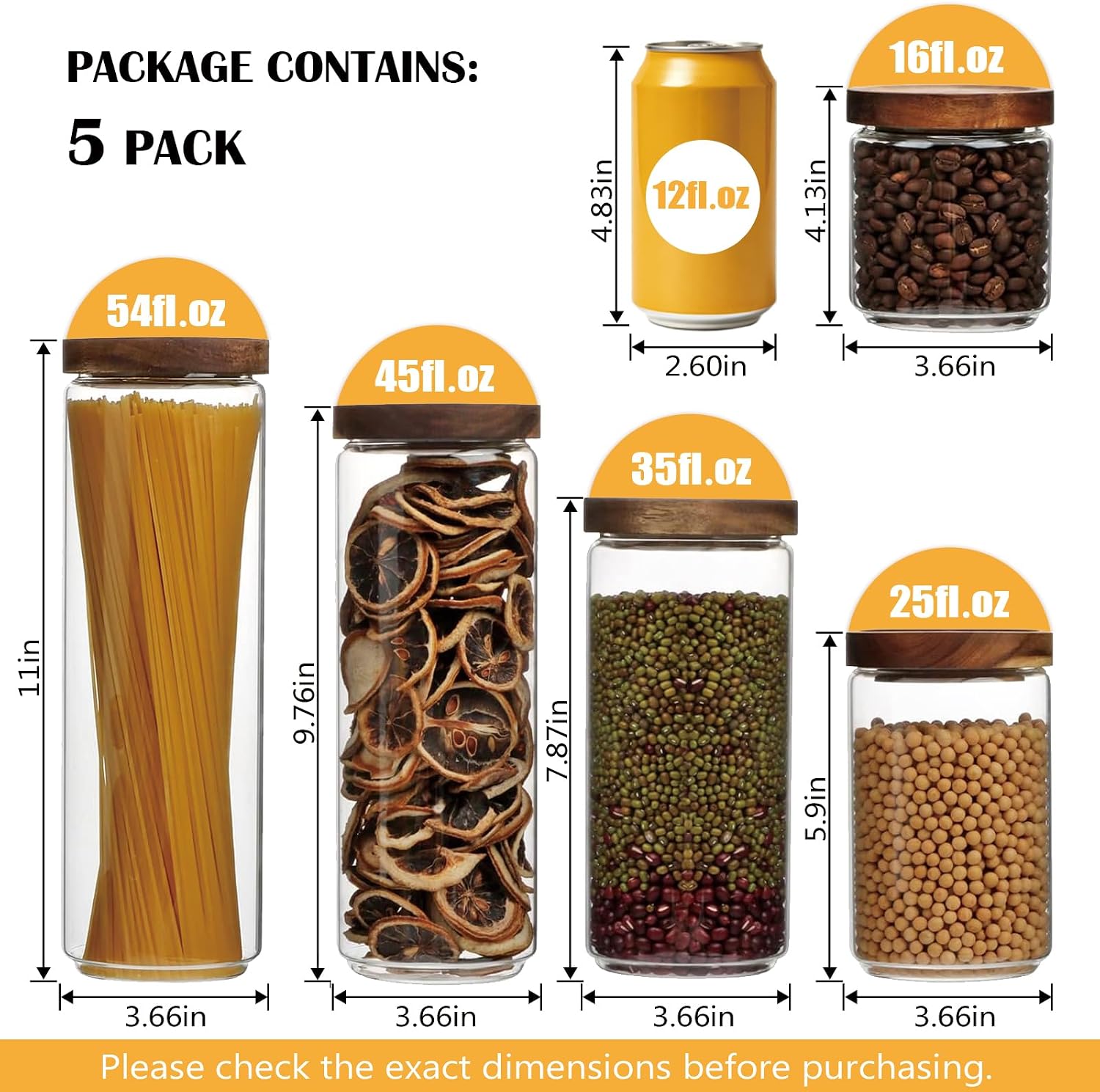 Wood Lid Kitchen Glass Canister Set