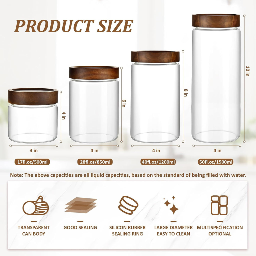 Wood Lid Airtight Glass Jar Set