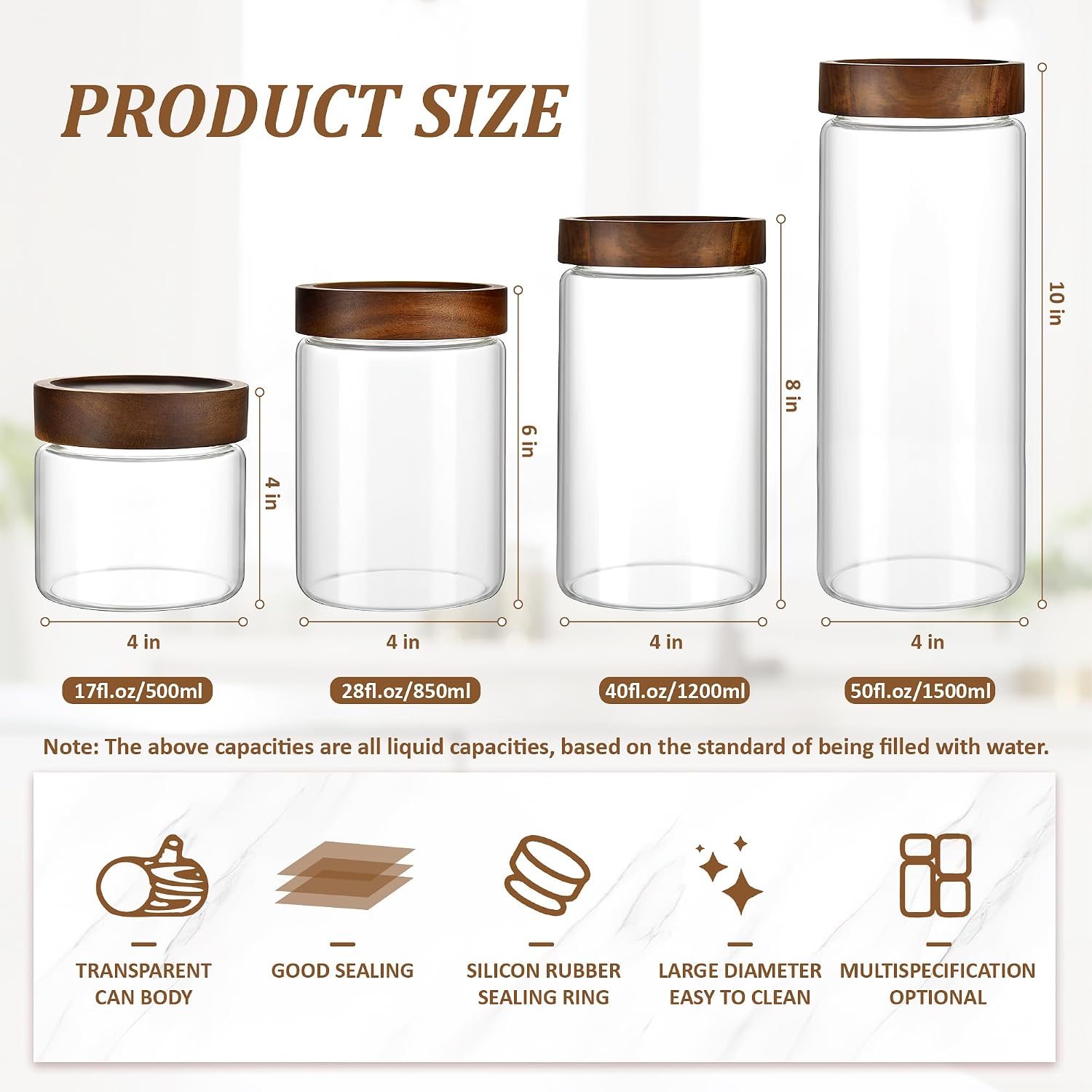 Wood Lid Airtight Glass Jar Set