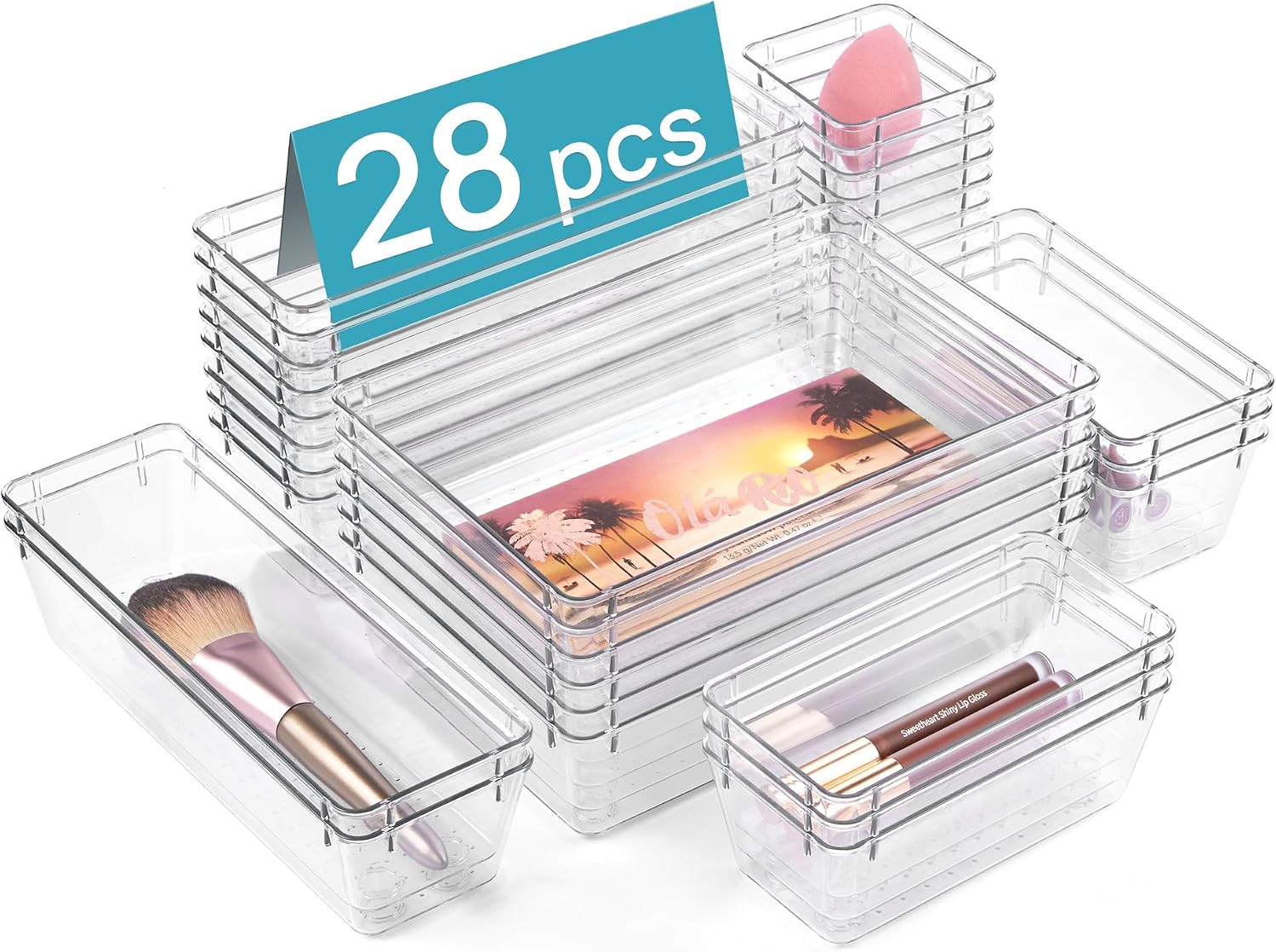 Multi-Size Clear Drawer Organizer Bins