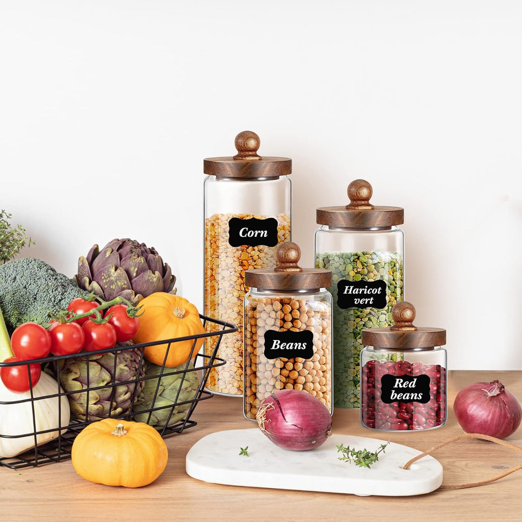Wood Lid Labeled Glass Canister Set