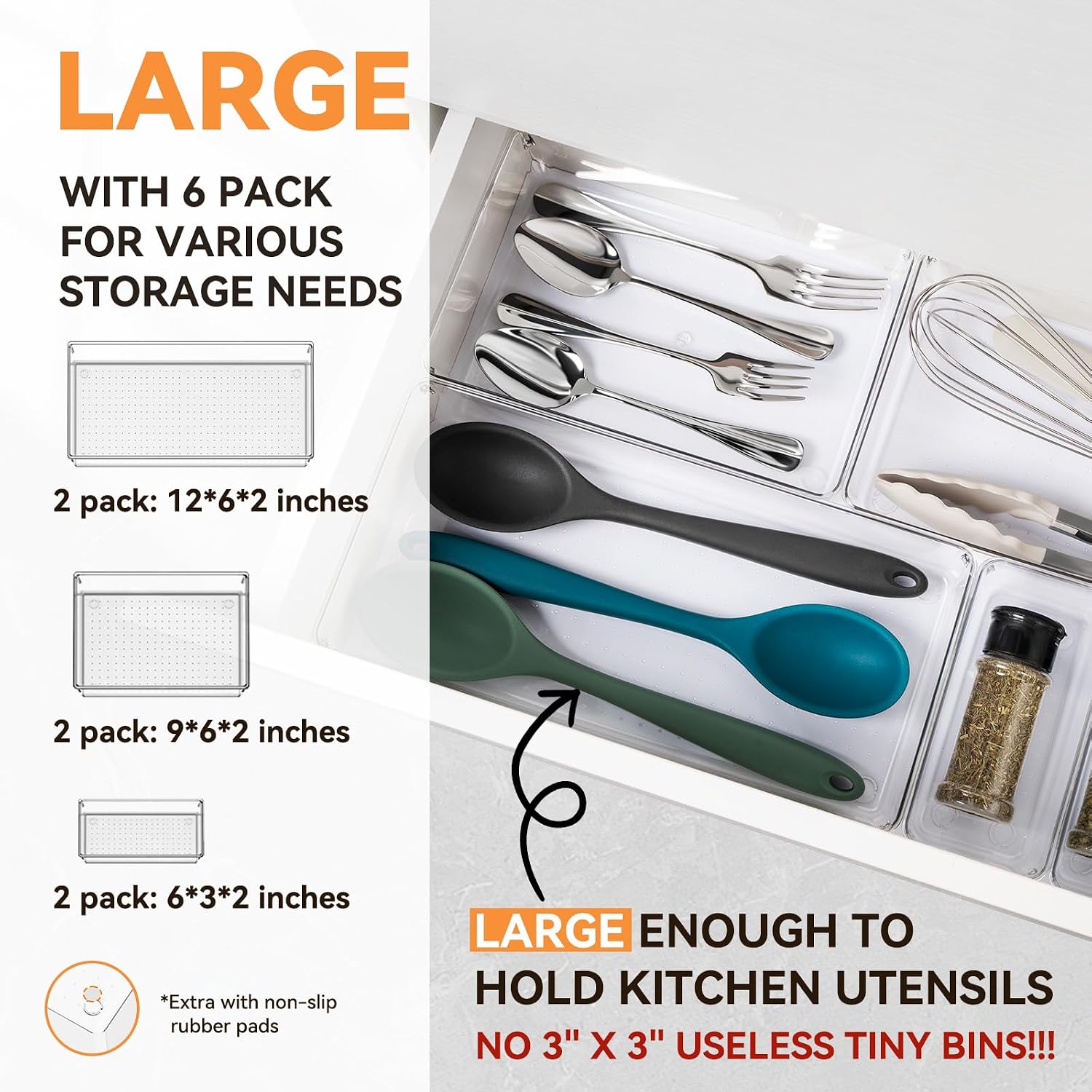 Non-Slip Clear Drawer Organizer Trays