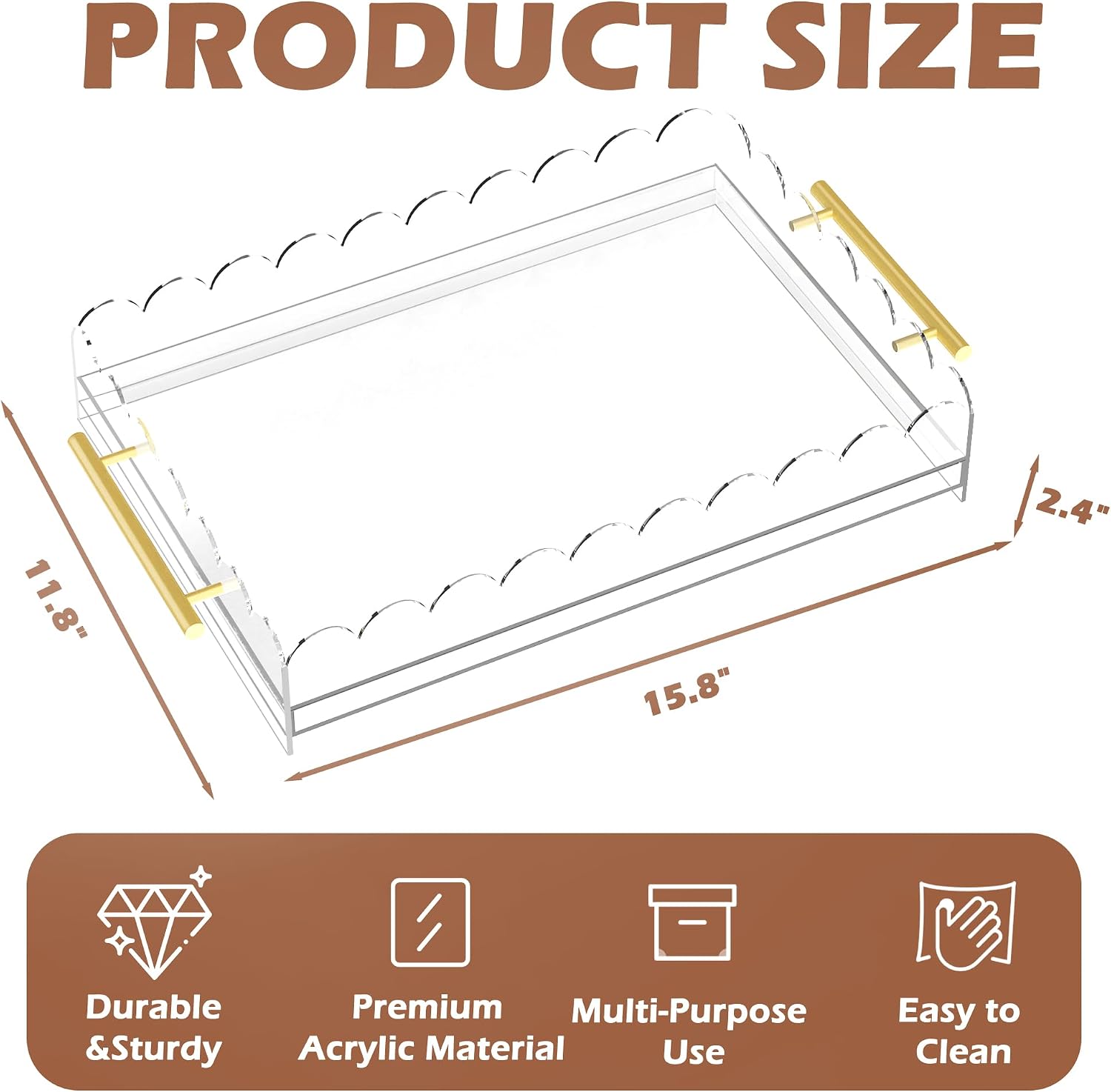 Handled Scalloped Acrylic Display Tray