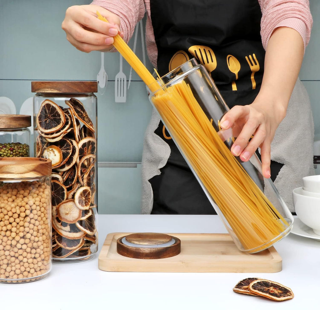 Wood Lid Kitchen Glass Canister Set
