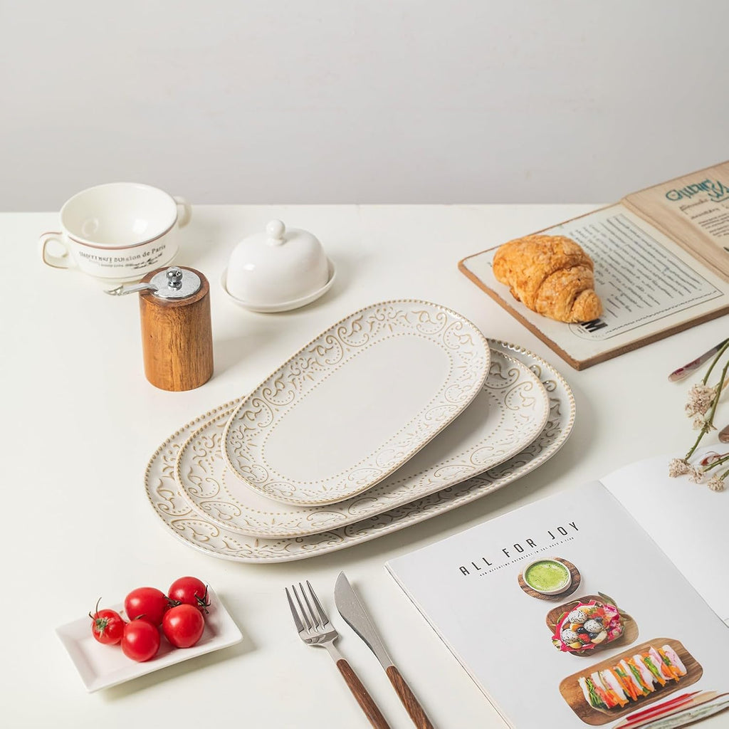 Embossed Oval Ceramic Platters