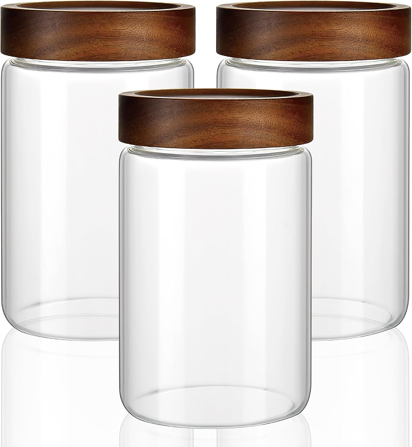 Wood Lid Airtight Glass Jar Set