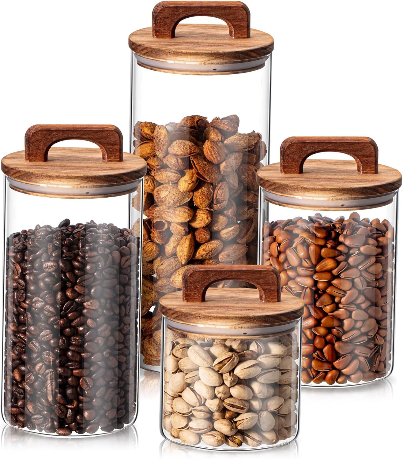 Labeled Wood Lid Glass Jar Set