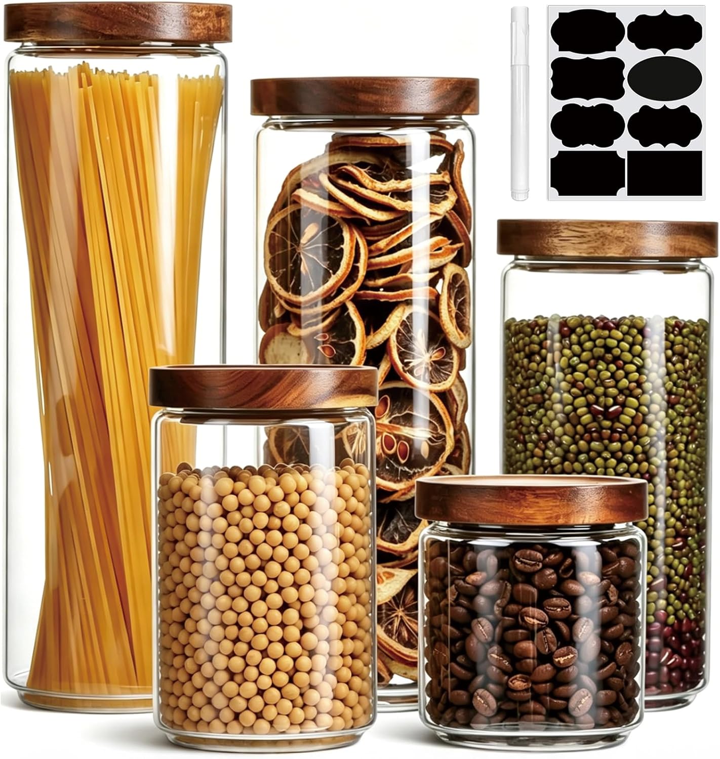 Wood Lid Kitchen Glass Canister Set