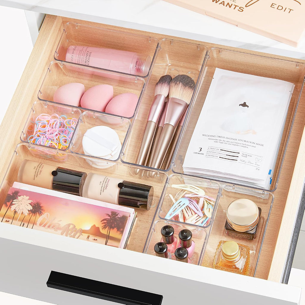 Multi-Size Clear Drawer Organizer Bins