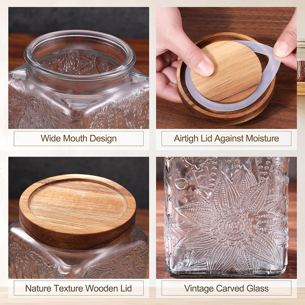 Bamboo Lid Square Glass Food Jars