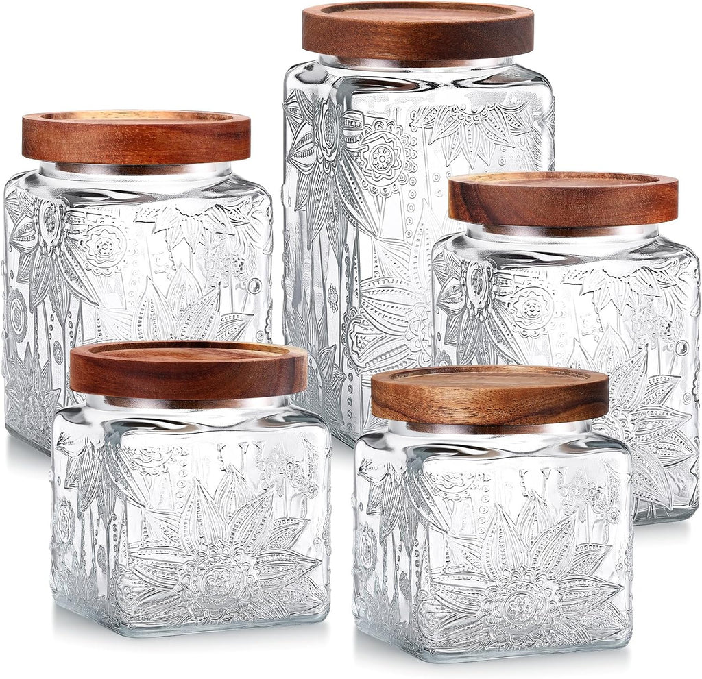 Bamboo Lid Square Glass Food Jars