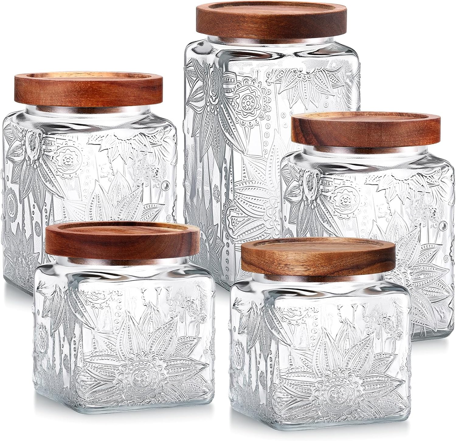 Bamboo Lid Square Glass Food Jars