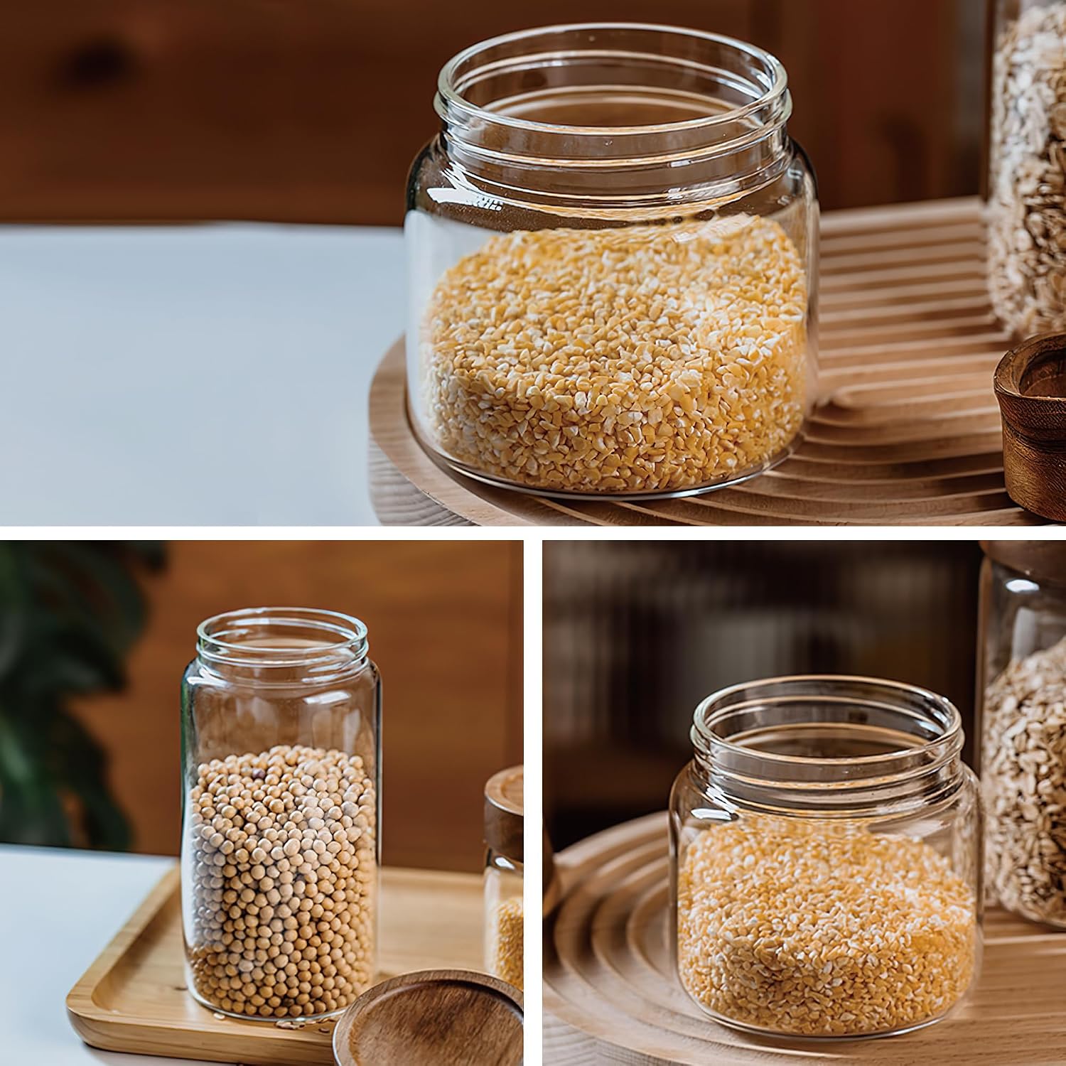 Wood Lid Airtight Glass Jar Set