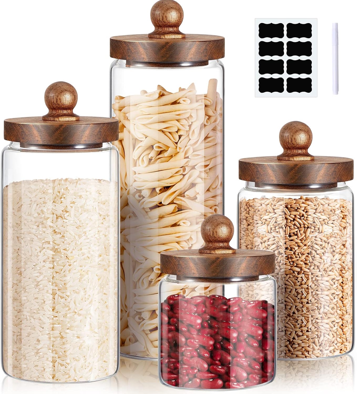 Wood Lid Labeled Glass Canister Set