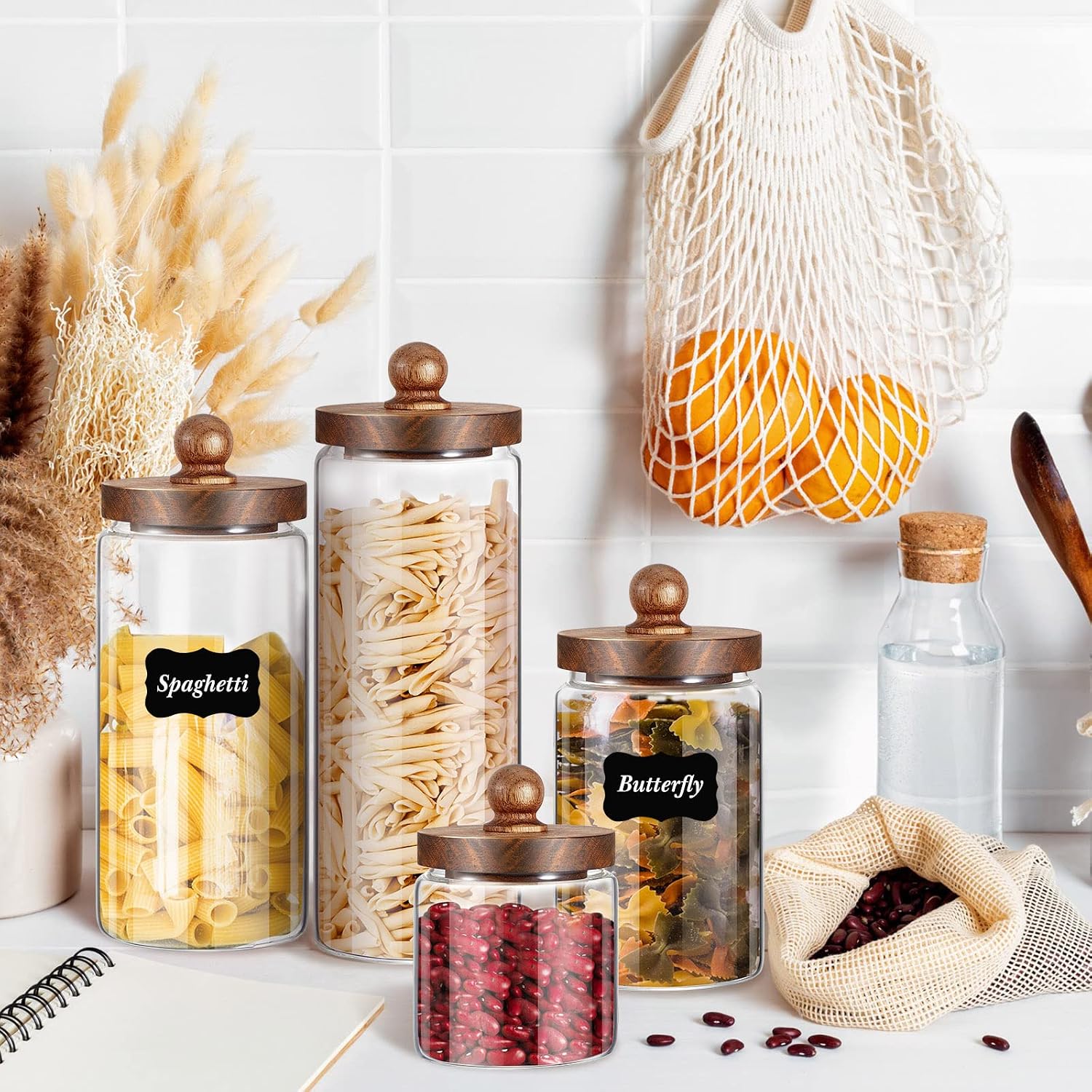 Wood Lid Labeled Glass Canister Set