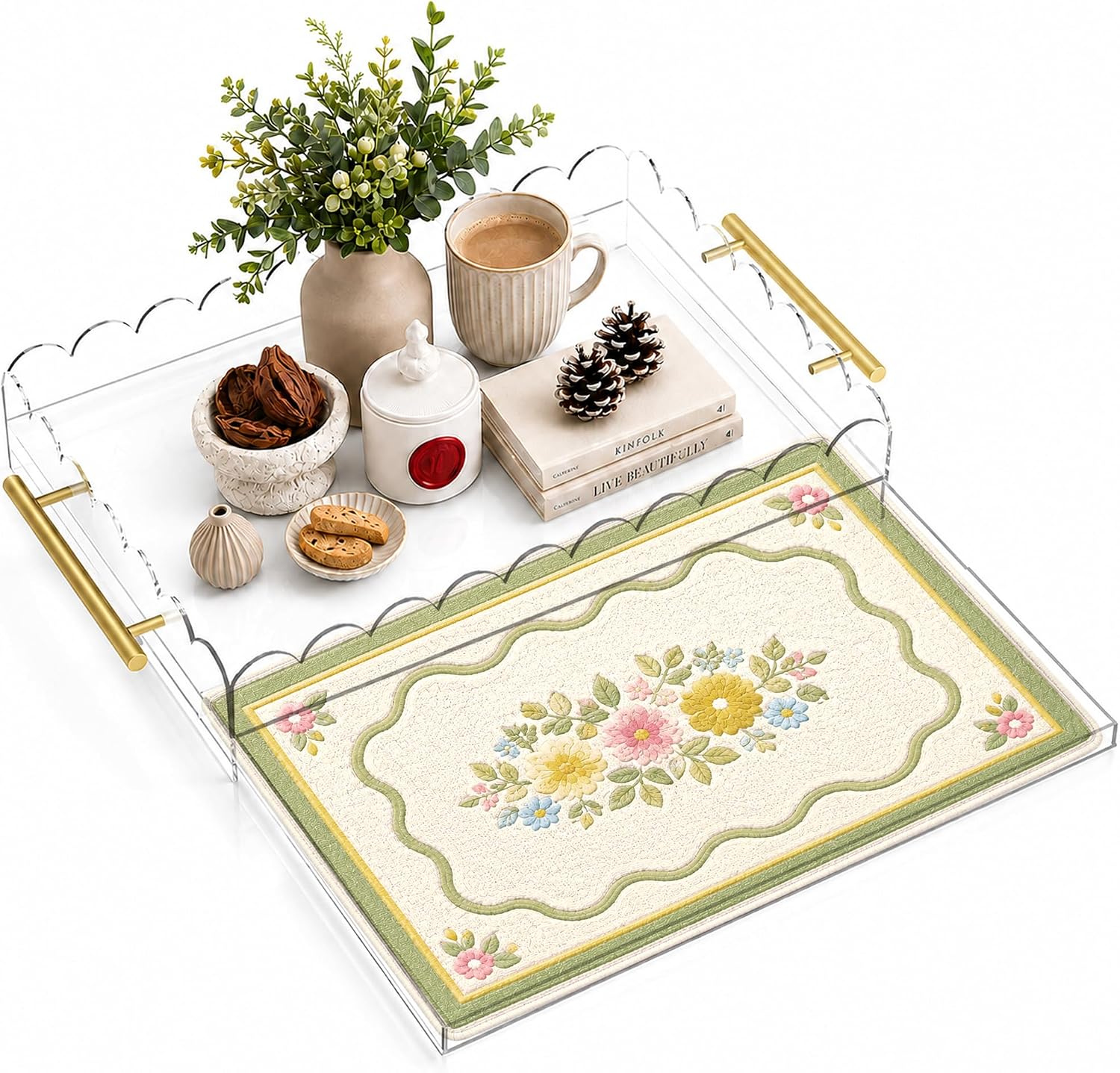 Handled Scalloped Acrylic Display Tray