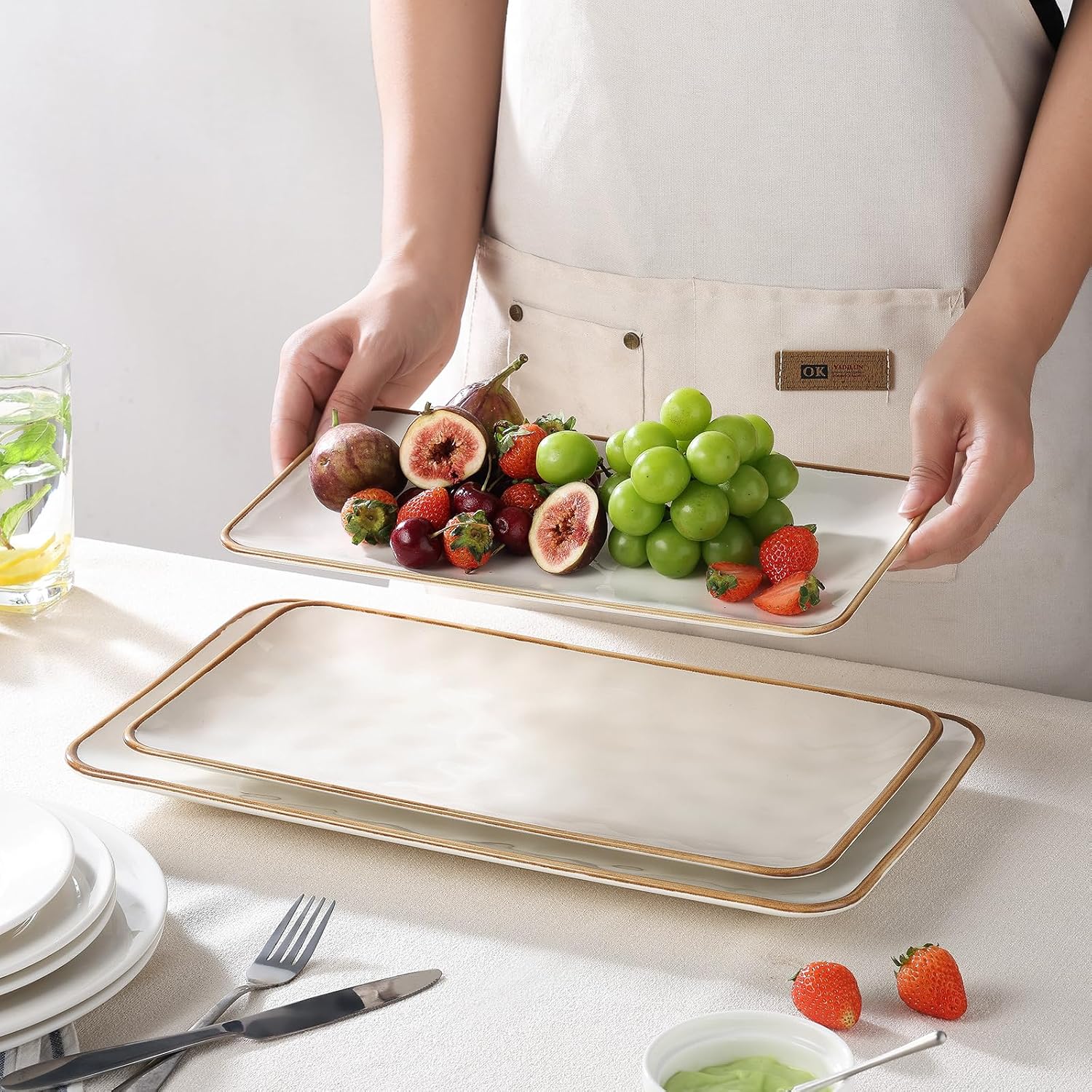 Rimmed Rectangle Ceramic Platters