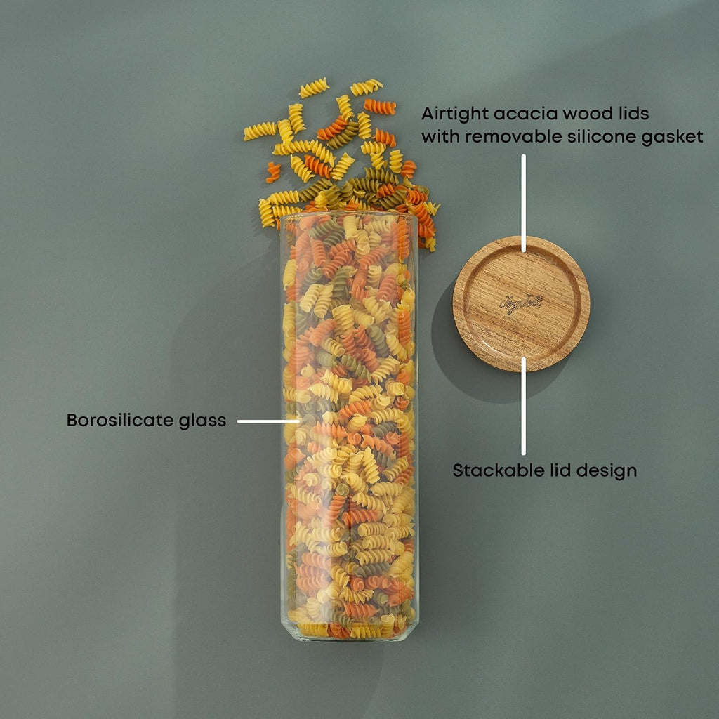 Stackable Wood Lid Glass Canisters