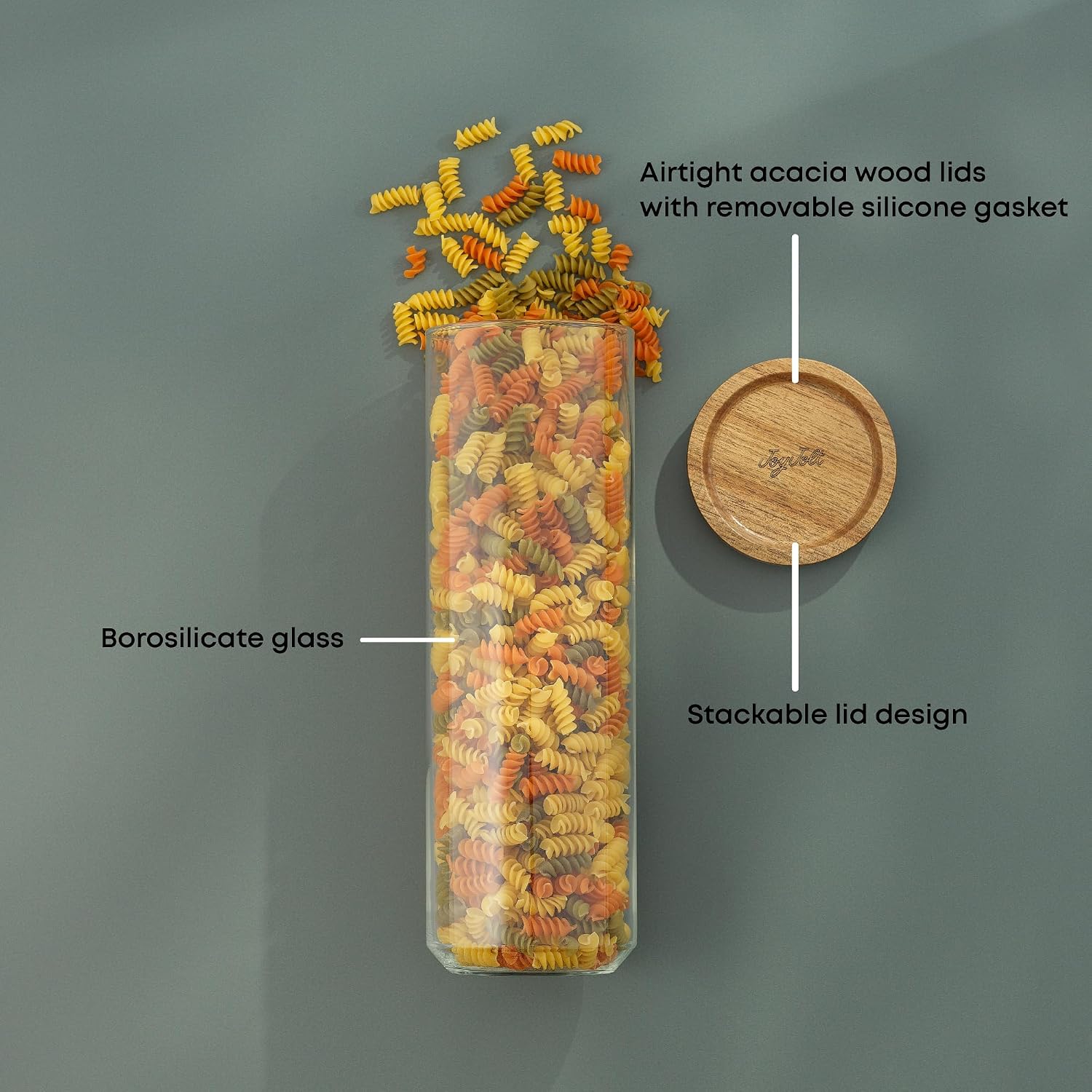 Stackable Wood Lid Glass Canisters