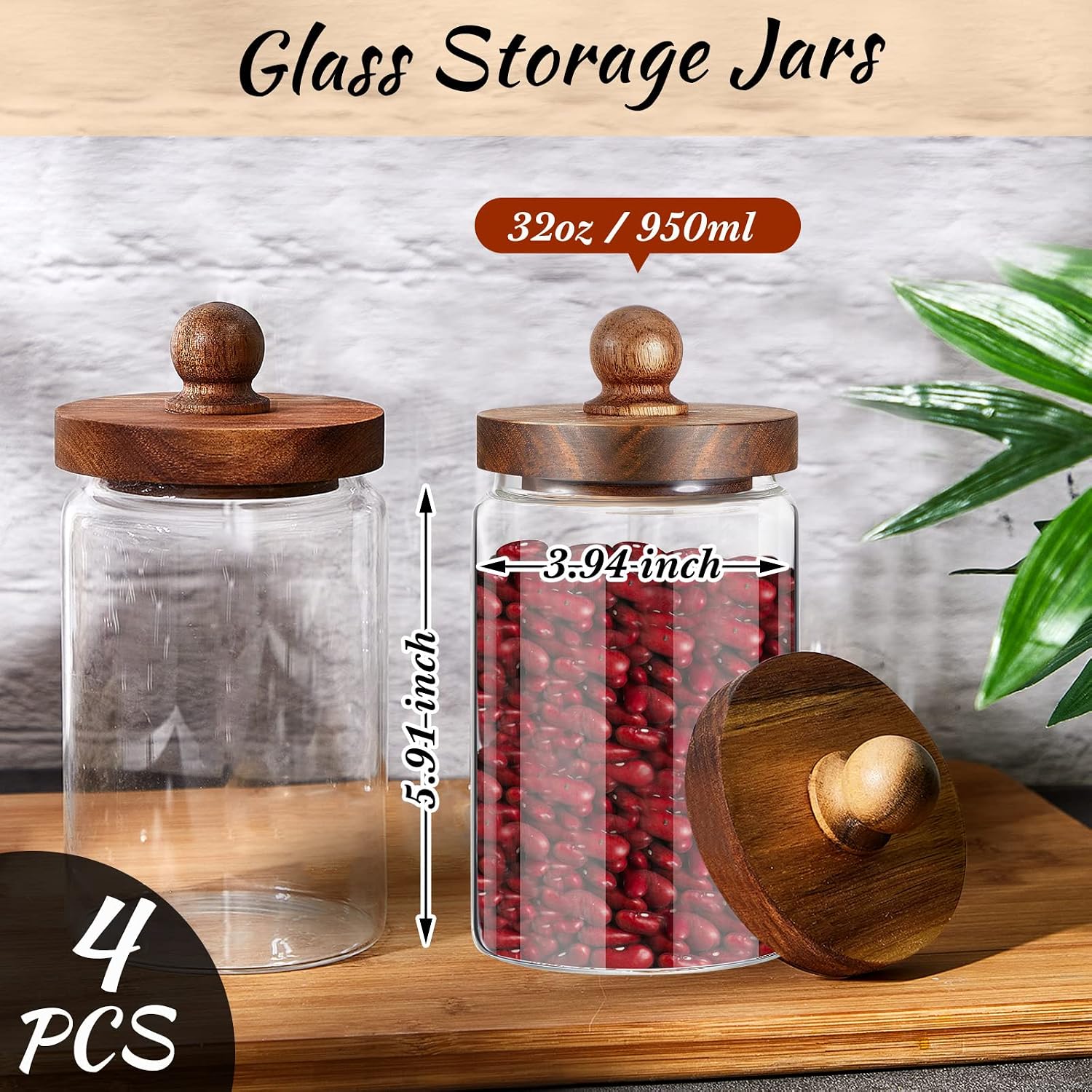 Wood Lid Airtight Glass Canister Jars