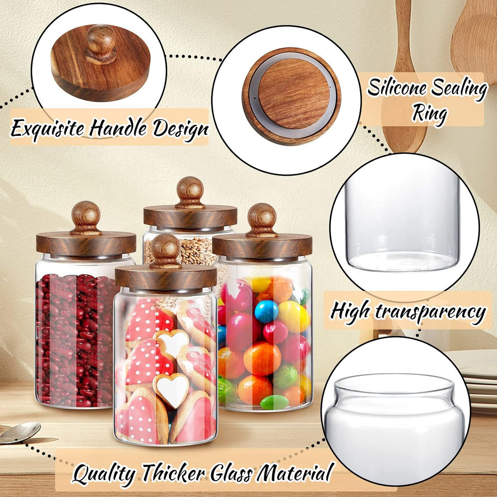 Wood Lid Airtight Glass Canister Jars