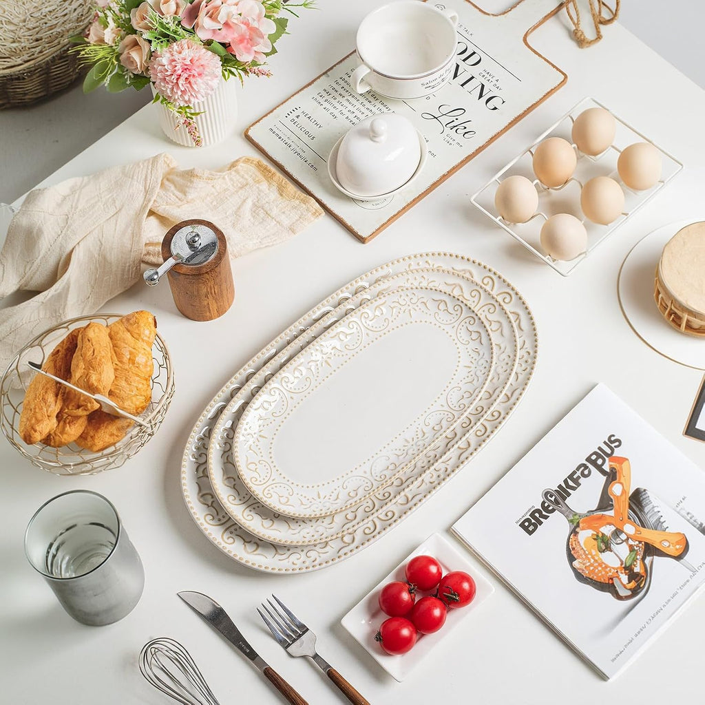 Embossed Oval Ceramic Platters