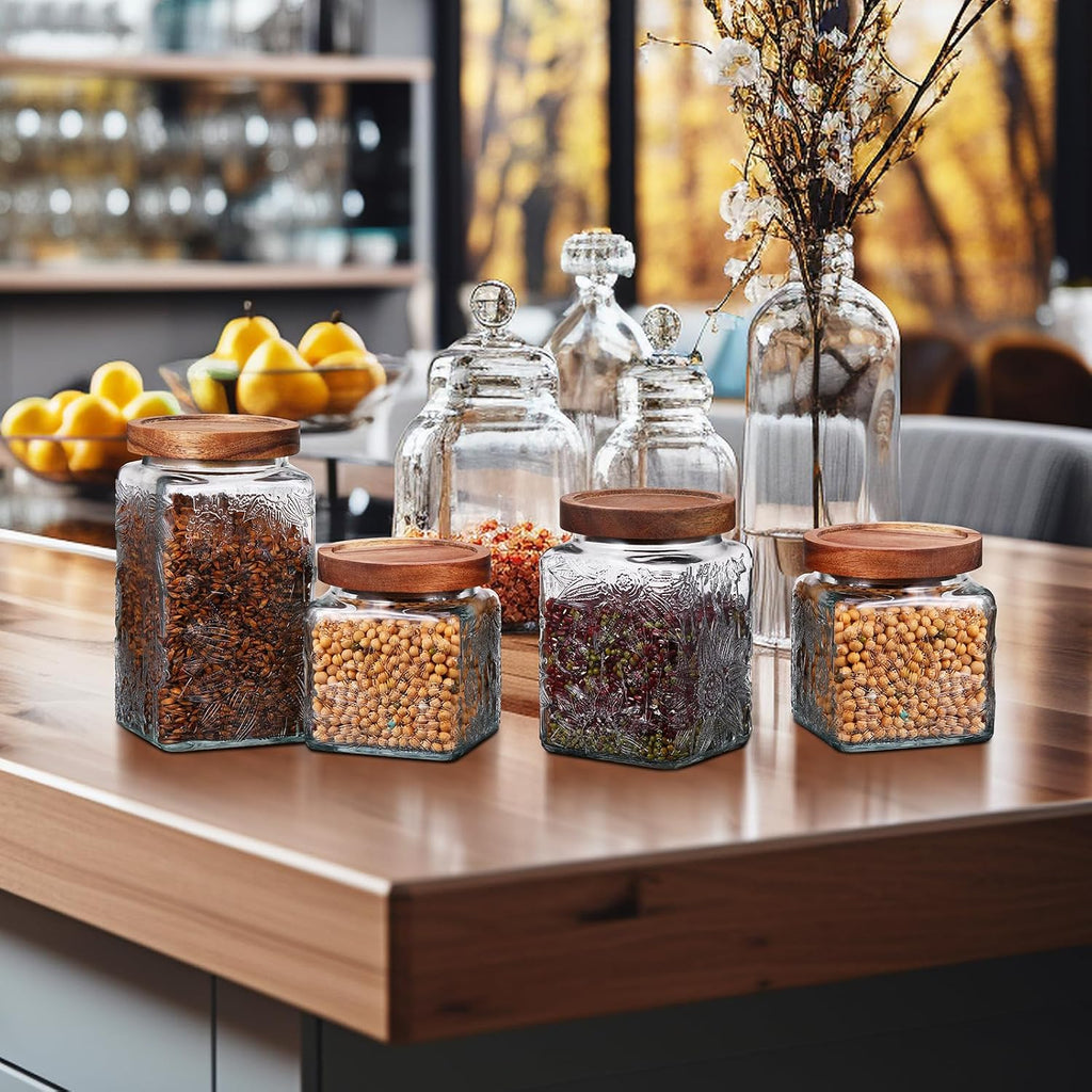 Bamboo Lid Square Glass Food Jars