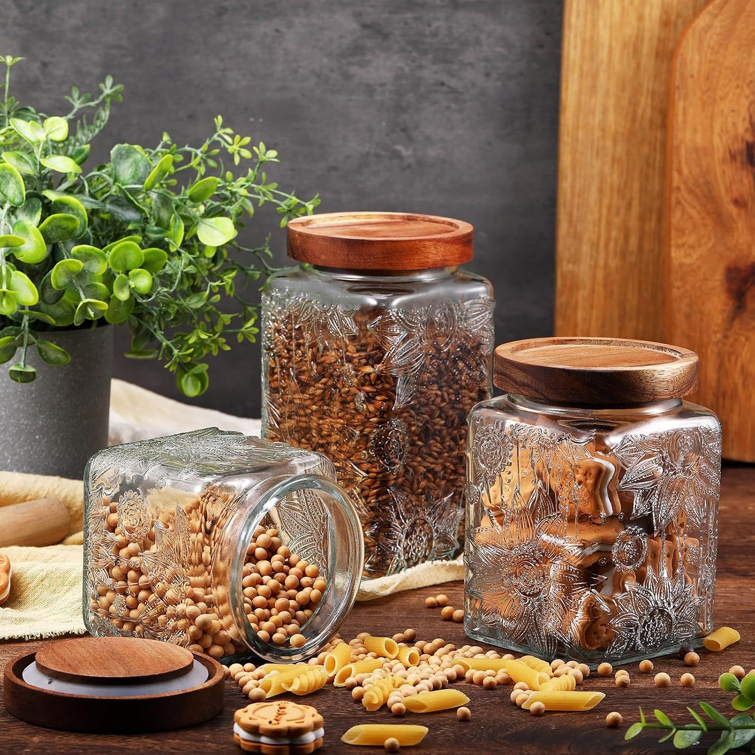 Bamboo Lid Square Glass Food Jars