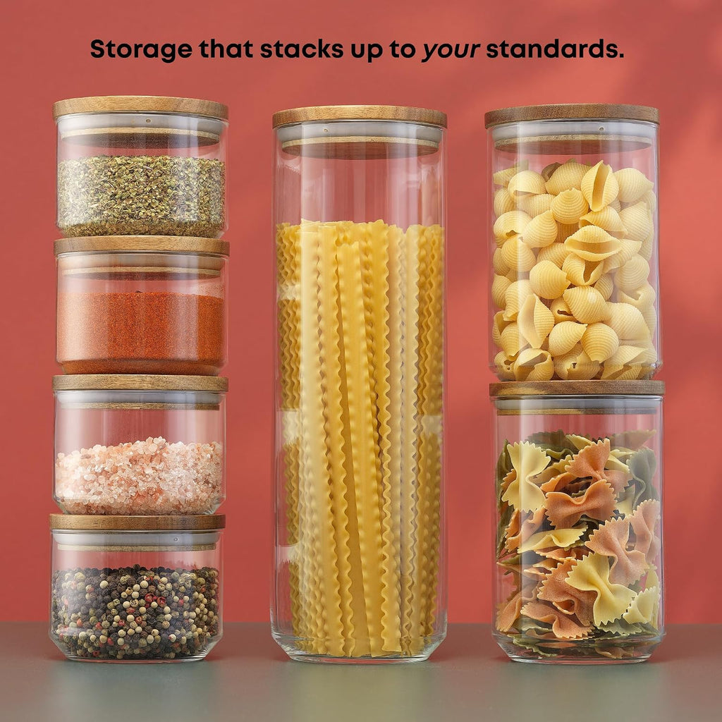 Stackable Wood Lid Glass Canister Set