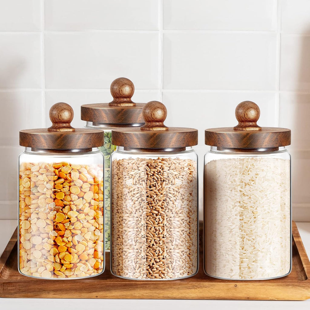 Wood Lid Airtight Glass Canister Jars