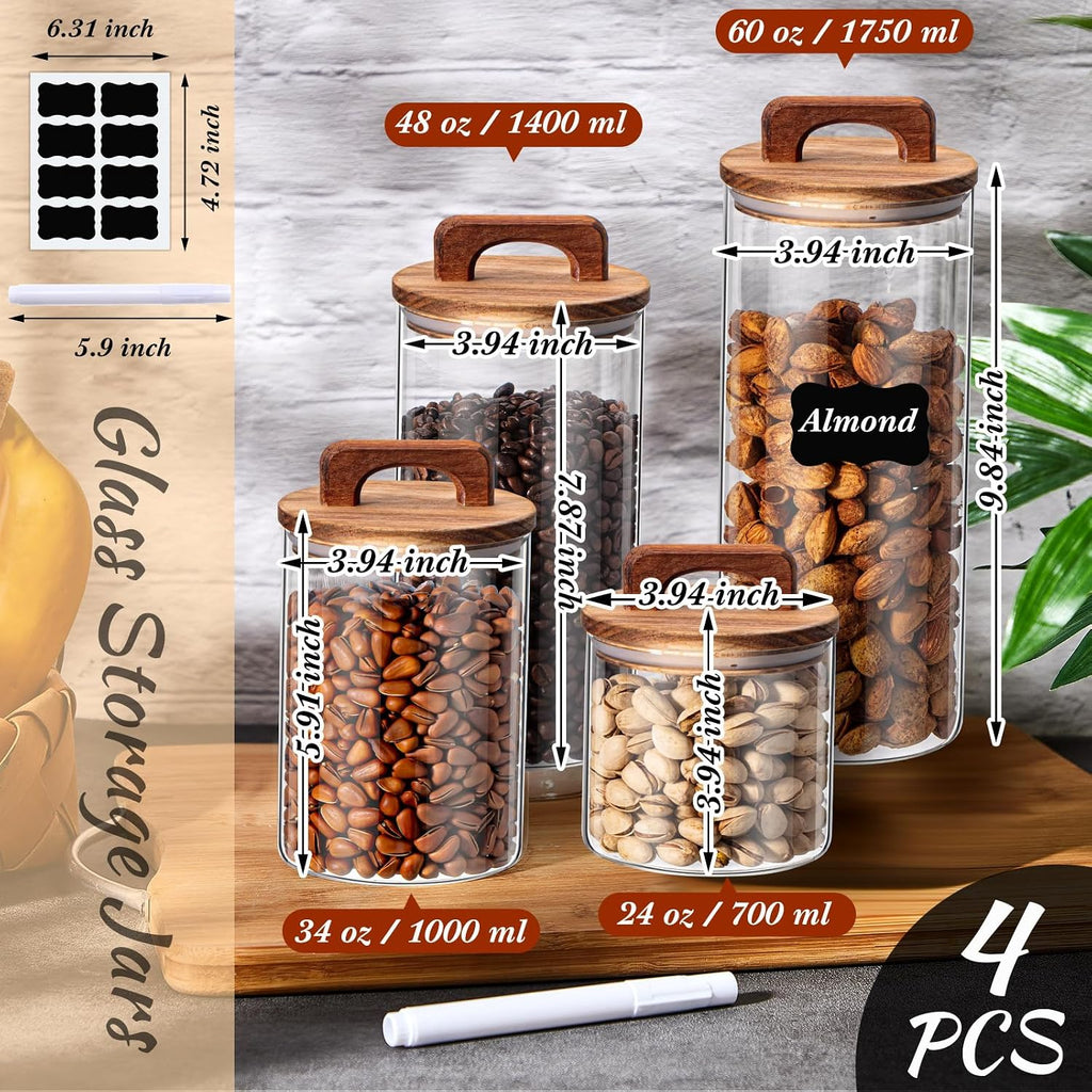 Labeled Wood Lid Glass Jar Set