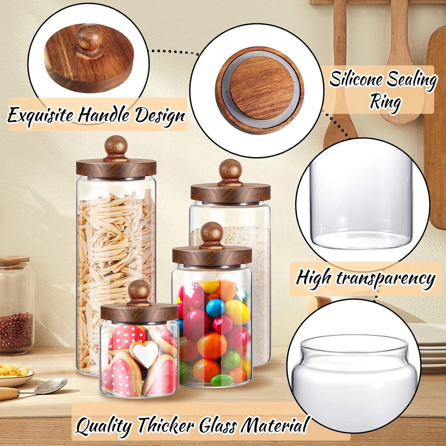 Wood Lid Labeled Glass Canister Set