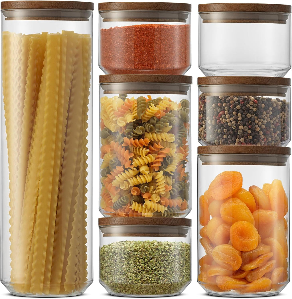 Stackable Wood Lid Glass Canister Set