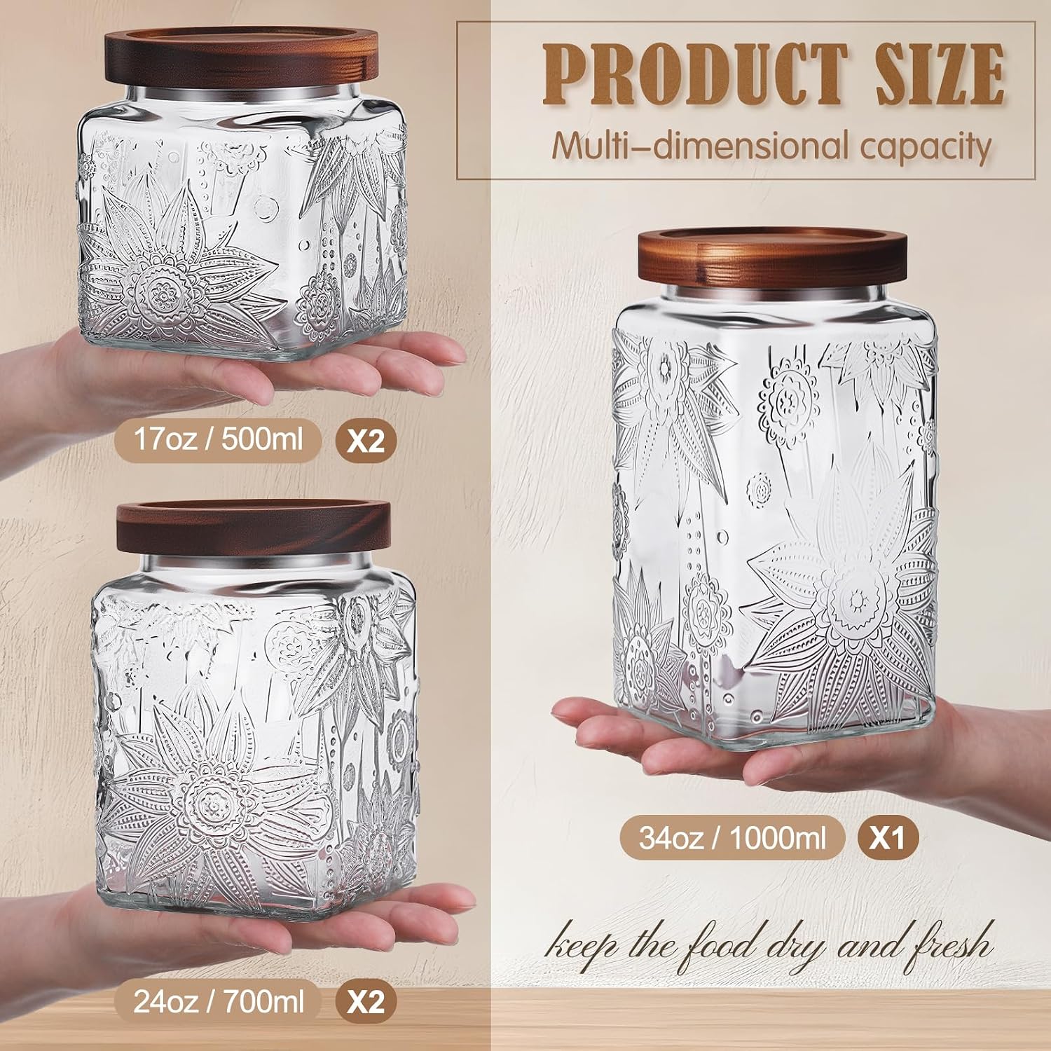 Bamboo Lid Square Glass Food Jars