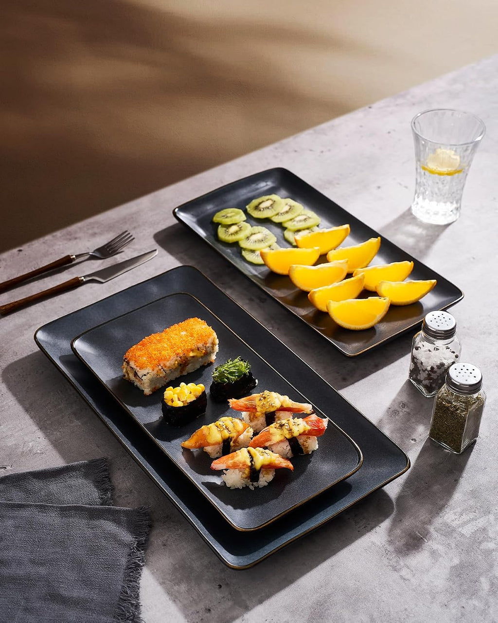 Matte Charcoal Stoneware Rectangular Platters