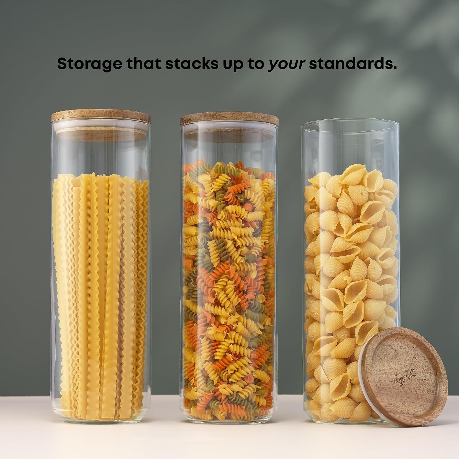 Stackable Wood Lid Glass Canisters