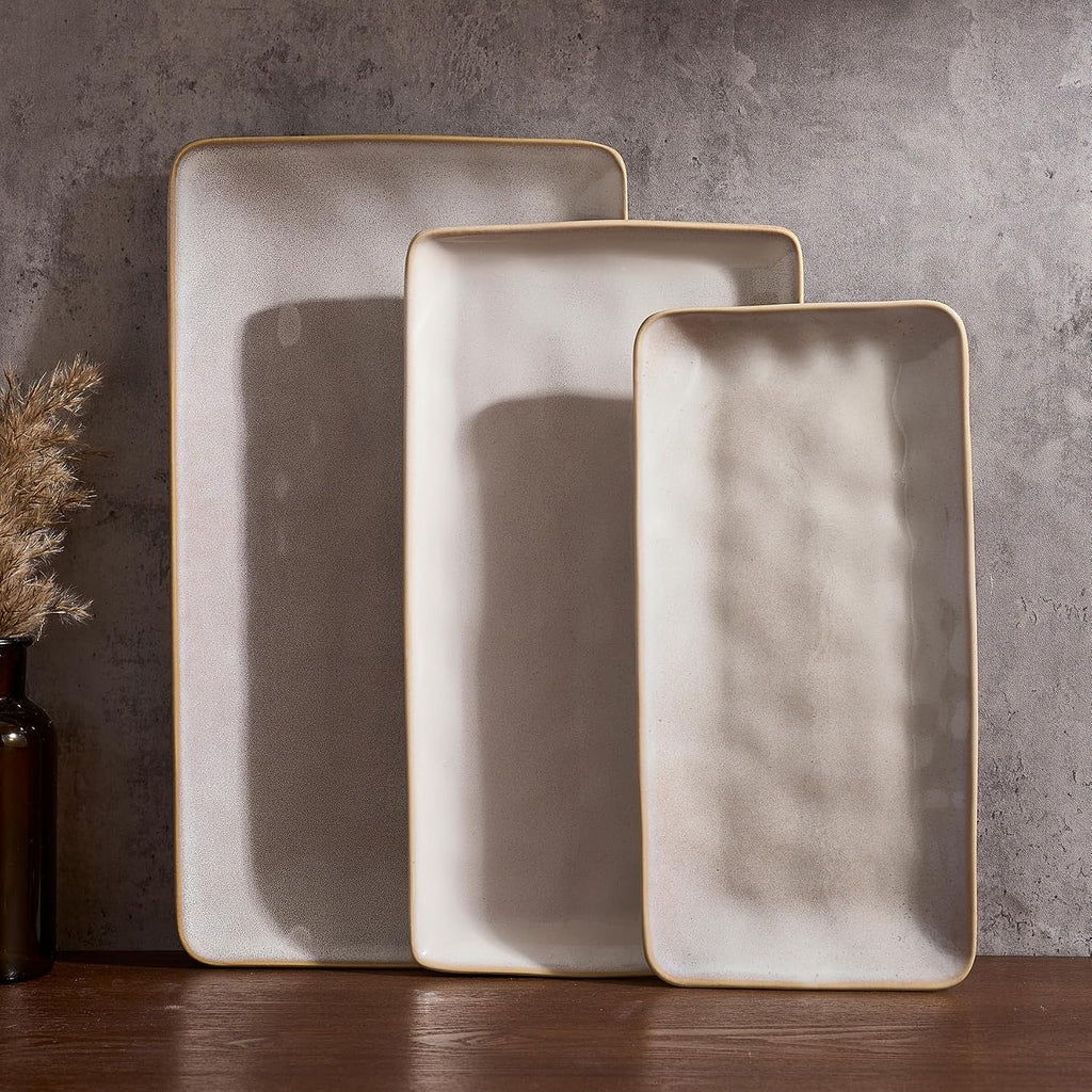 White Stoneware Rectangular Platters
