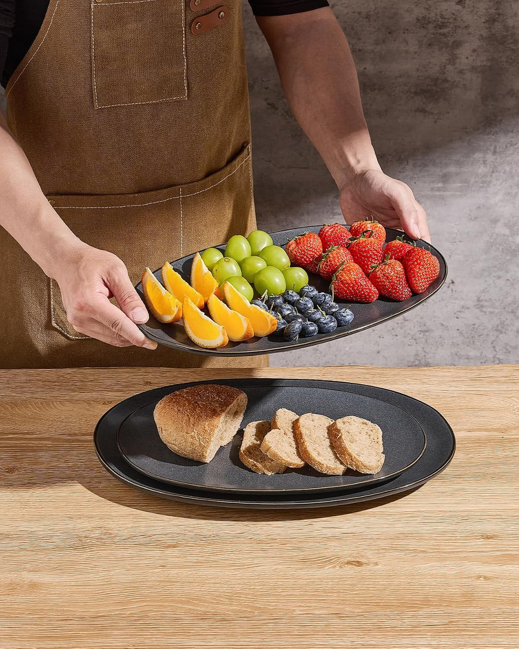 Matte Oval Stoneware Platters Set